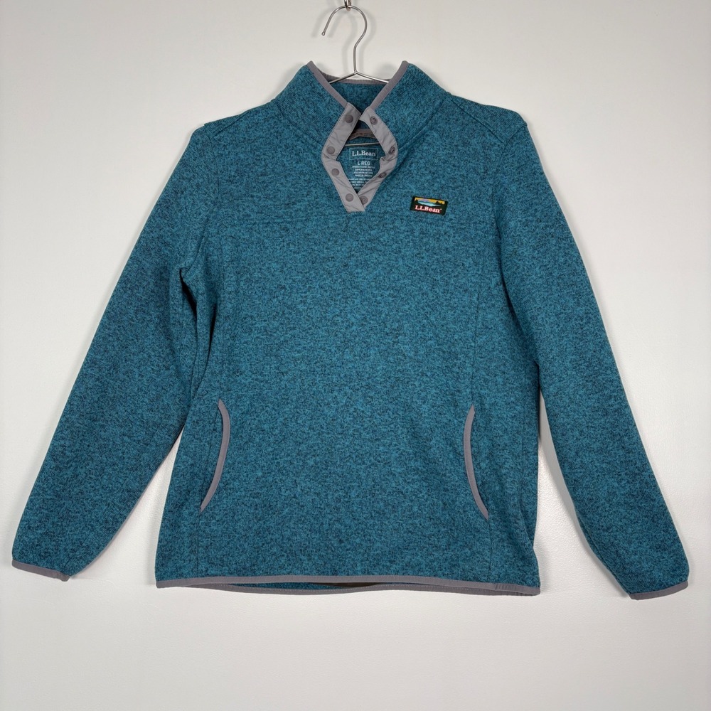 LL Bean Womens Pullover Large Blue Sweater Fleece T Snap 292726 Outdoor Hiking